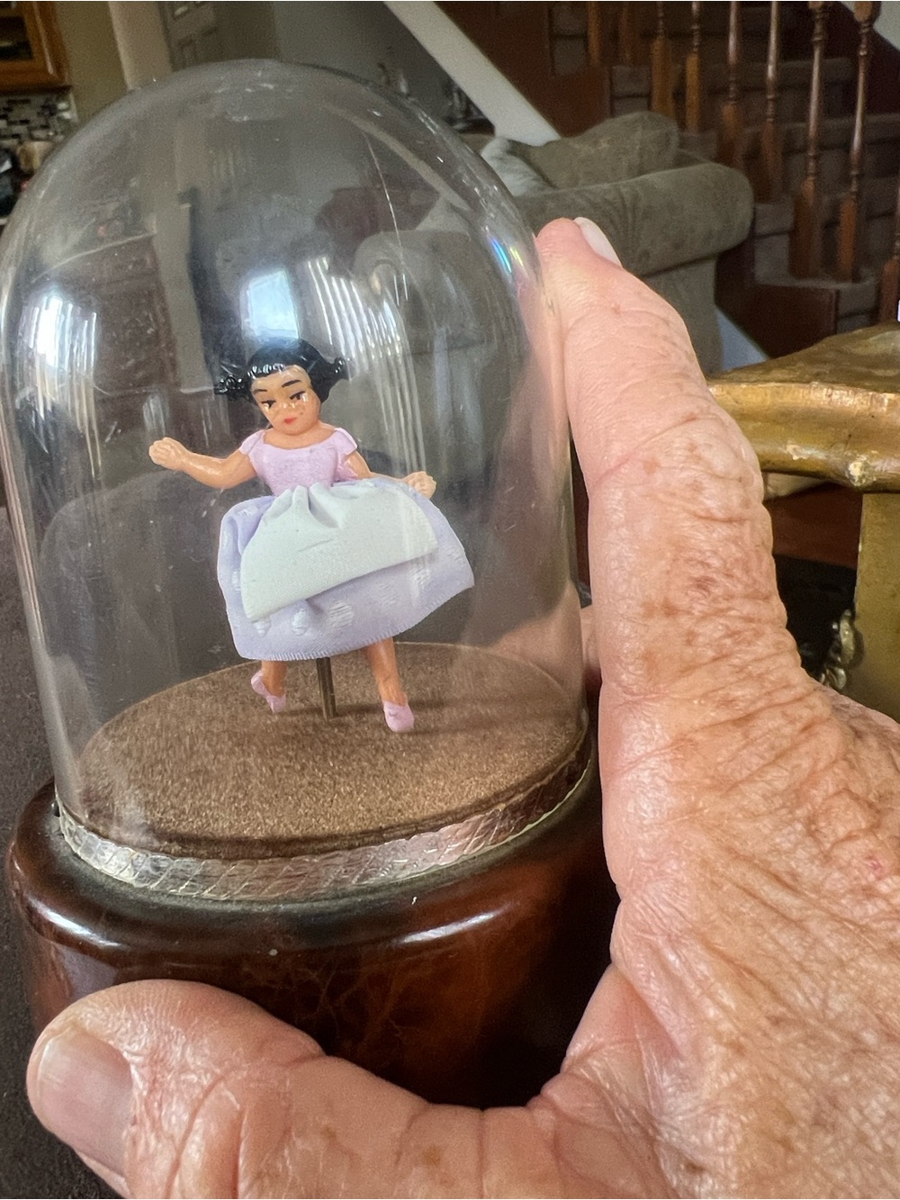 Glass Dome Ballerina Figurine in Lavender by